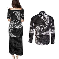 AAPI Heritage Month Couples Matching Puletasi and Long Sleeve Button Shirt American Samoa Polynesian Tribal Wave