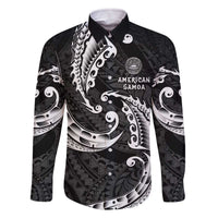 AAPI Heritage Month Family Matching Off The Shoulder Long Sleeve Dress and Hawaiian Shirt American Samoa Polynesian Tribal Wave