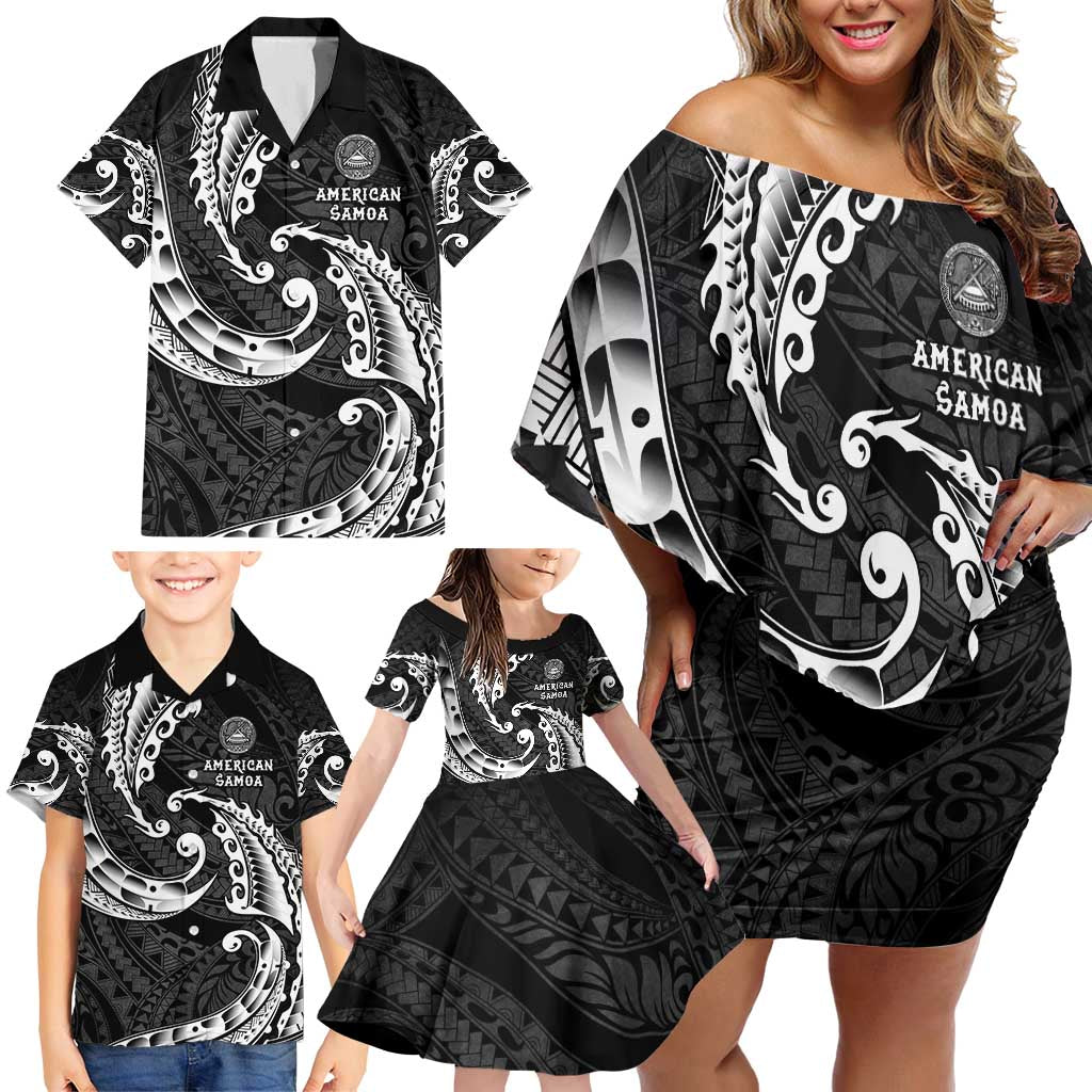 AAPI Heritage Month Family Matching Off Shoulder Short Dress and Hawaiian Shirt American Samoa Polynesian Tribal Wave