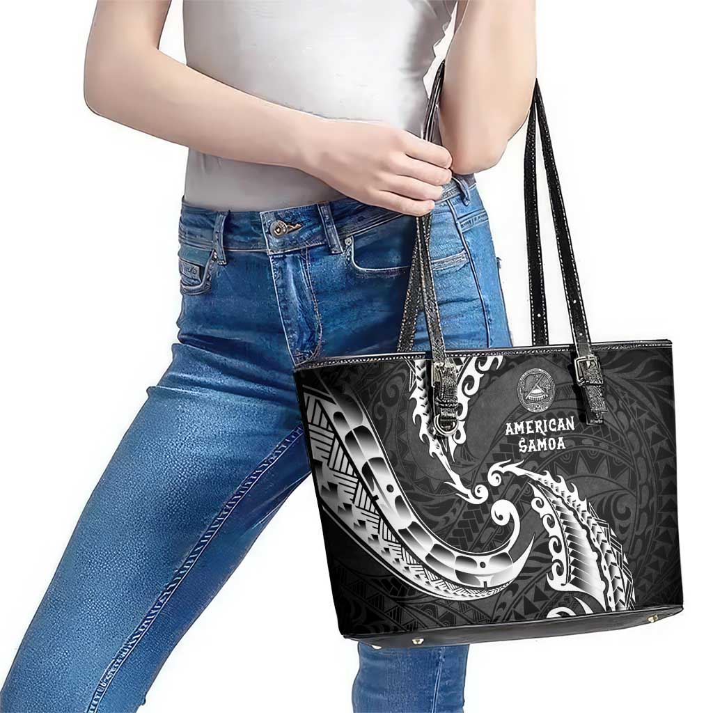 AAPI Heritage Month Leather Tote Bag American Samoa Polynesian Tribal Wave
