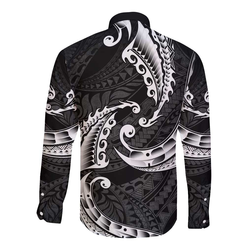 AAPI Heritage Month Long Sleeve Button Shirt American Samoa Polynesian Tribal Wave