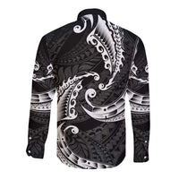 AAPI Heritage Month Long Sleeve Button Shirt American Samoa Polynesian Tribal Wave