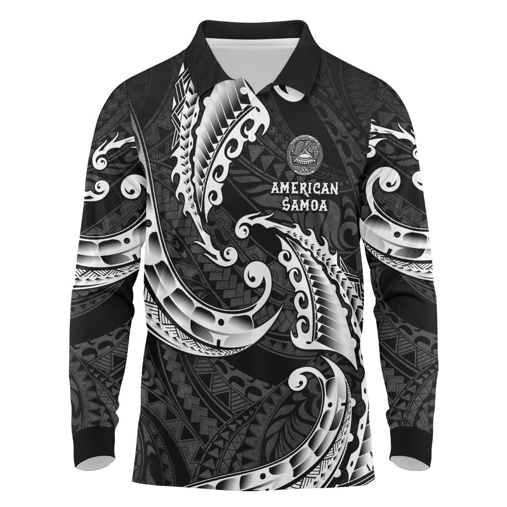 AAPI Heritage Month Long Sleeve Polo Shirt American Samoa Polynesian Tribal Wave