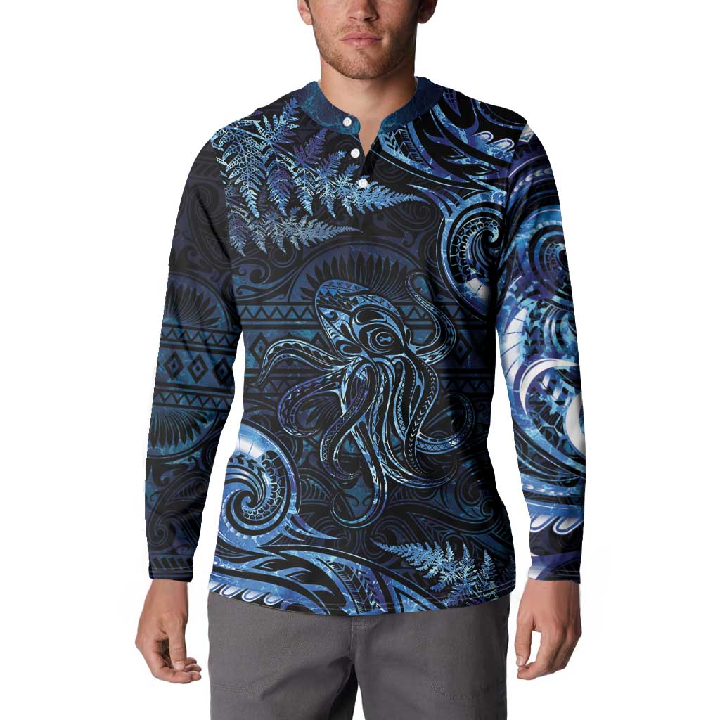 Aotearoa New Zealand Octopus Button Sweatshirt Silver Fern Maori Pattern