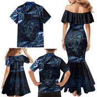 Aotearoa New Zealand Octopus Family Matching Mermaid Dress and Hawaiian Shirt Silver Fern Maori Pattern LT05 - Polynesian Pride