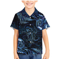 Aotearoa New Zealand Octopus Family Matching Mermaid Dress and Hawaiian Shirt Silver Fern Maori Pattern LT05 Son's Shirt Blue - Polynesian Pride