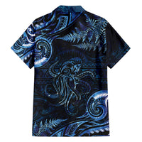 Aotearoa New Zealand Octopus Family Matching Off The Shoulder Long Sleeve Dress and Hawaiian Shirt Silver Fern Maori Pattern LT05 - Polynesian Pride
