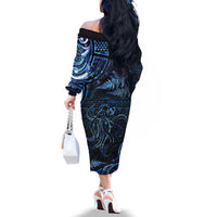 Aotearoa New Zealand Octopus Family Matching Off The Shoulder Long Sleeve Dress and Hawaiian Shirt Silver Fern Maori Pattern LT05 - Polynesian Pride
