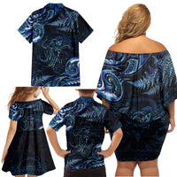 Aotearoa New Zealand Octopus Family Matching Off Shoulder Short Dress and Hawaiian Shirt Silver Fern Maori Pattern LT05 - Polynesian Pride