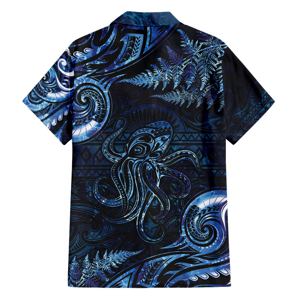 Aotearoa New Zealand Octopus Family Matching Short Sleeve Bodycon Dress and Hawaiian Shirt Silver Fern Maori Pattern LT05 - Polynesian Pride