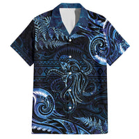 Aotearoa New Zealand Octopus Family Matching Summer Maxi Dress and Hawaiian Shirt Silver Fern Maori Pattern LT05 Dad's Shirt - Short Sleeve Blue - Polynesian Pride