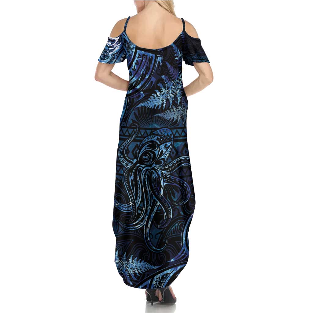 Aotearoa New Zealand Octopus Family Matching Summer Maxi Dress and Hawaiian Shirt Silver Fern Maori Pattern LT05 - Polynesian Pride