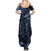 Aotearoa New Zealand Octopus Family Matching Summer Maxi Dress and Hawaiian Shirt Silver Fern Maori Pattern LT05 - Polynesian Pride