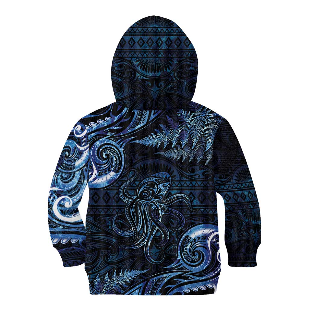 Aotearoa New Zealand Octopus Kid Hoodie Silver Fern Maori Pattern LT05 - Polynesian Pride