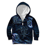Aotearoa New Zealand Octopus Kid Hoodie Silver Fern Maori Pattern LT05 Zip Hoodie Blue - Polynesian Pride