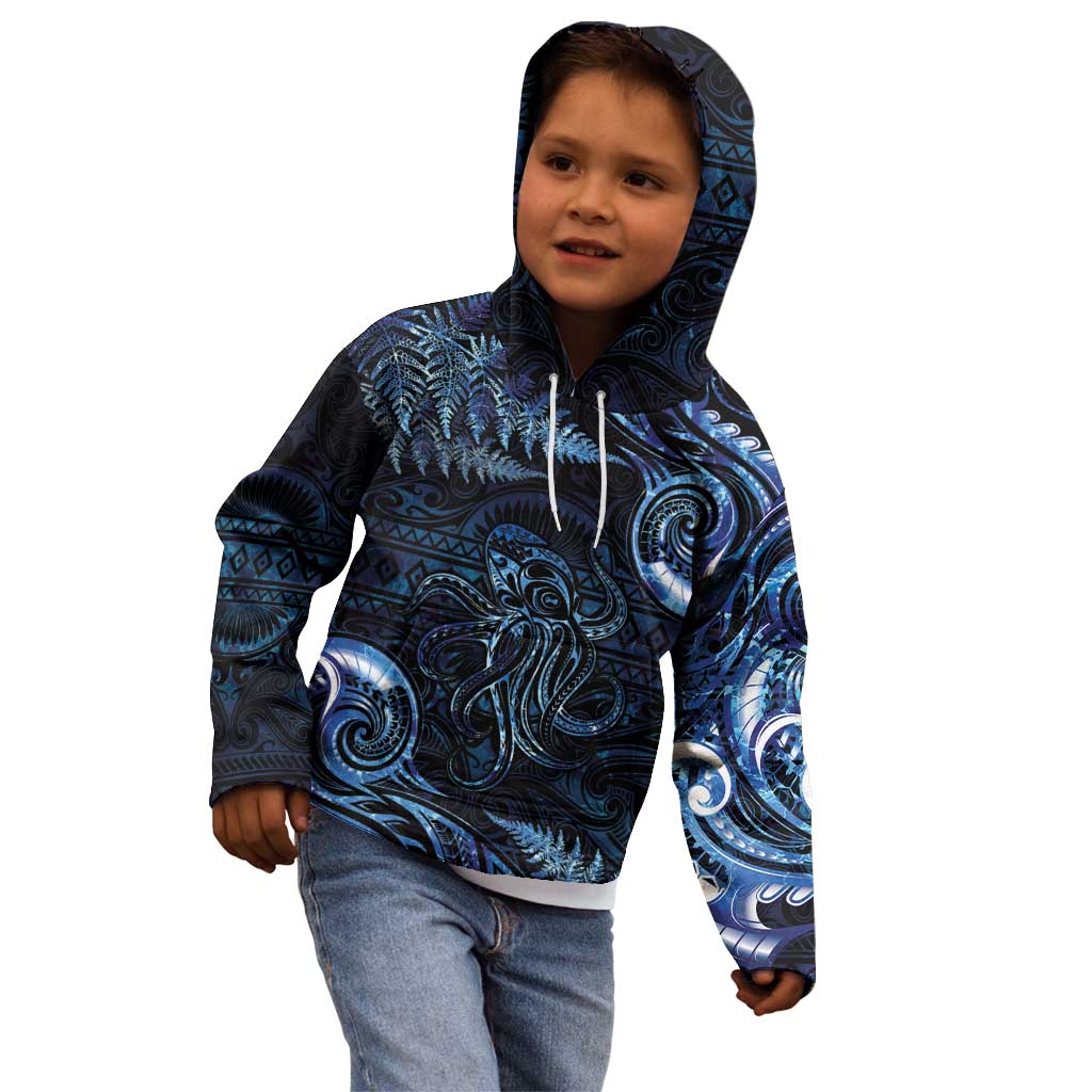 Aotearoa New Zealand Octopus Kid Hoodie Silver Fern Maori Pattern LT05 - Polynesian Pride