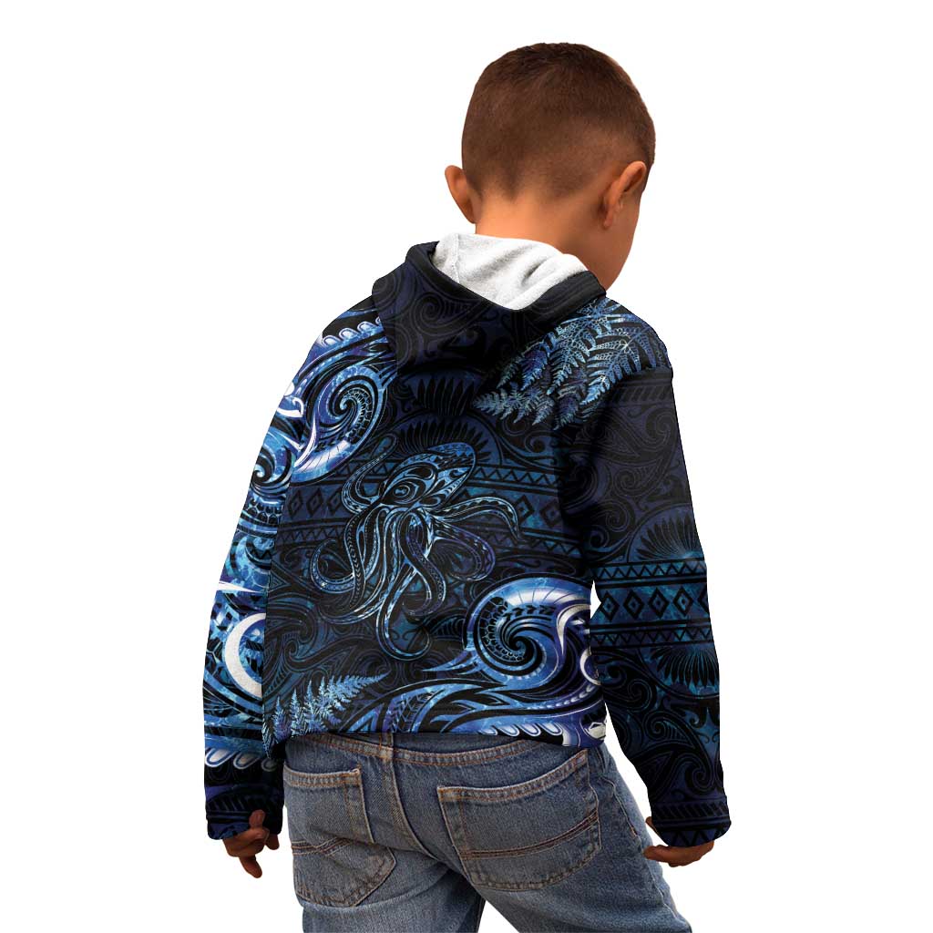 Aotearoa New Zealand Octopus Kid Hoodie Silver Fern Maori Pattern LT05 - Polynesian Pride