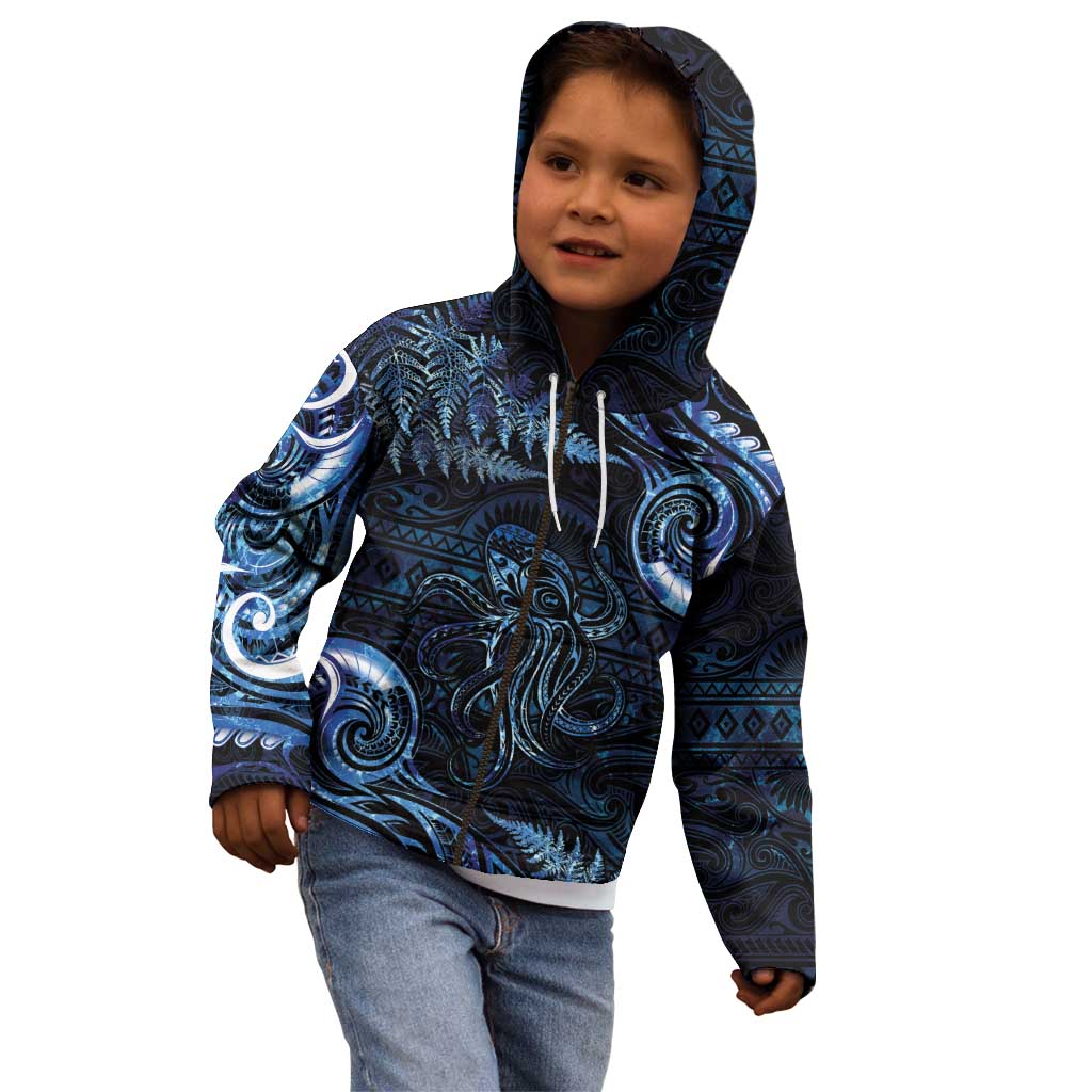 Aotearoa New Zealand Octopus Kid Hoodie Silver Fern Maori Pattern LT05 - Polynesian Pride