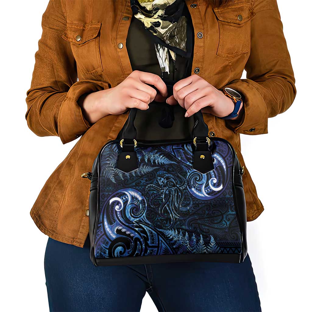 Aotearoa New Zealand Octopus Shoulder Handbag Silver Fern Maori Pattern