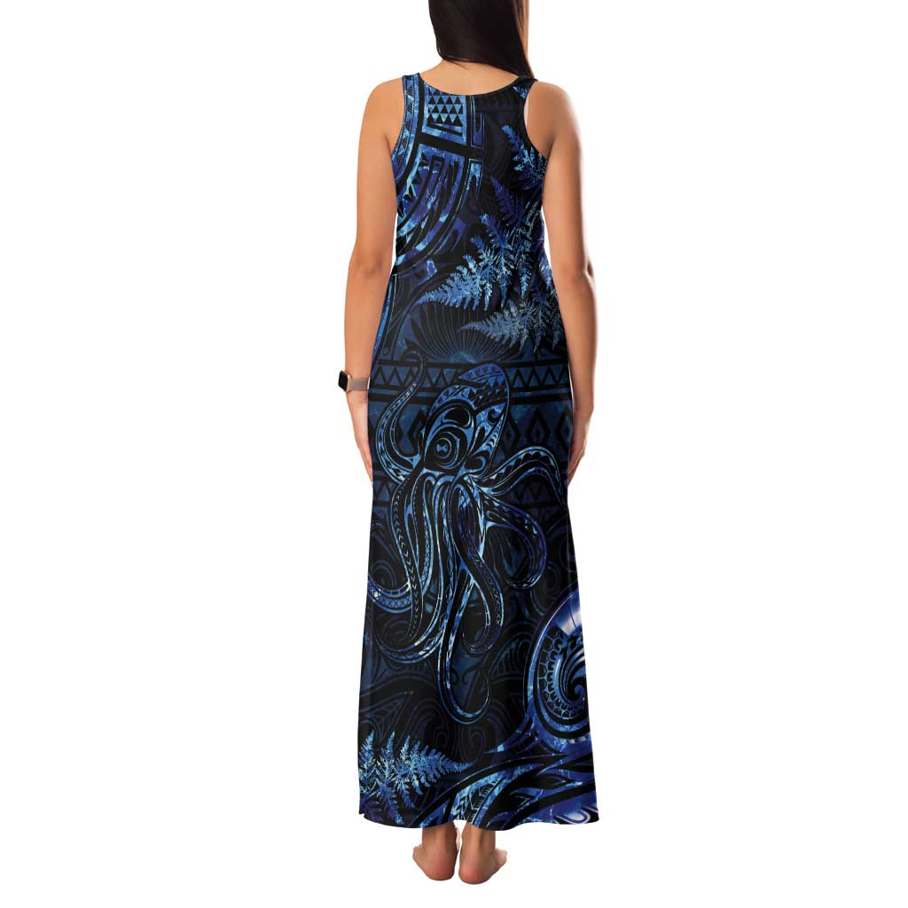 Aotearoa New Zealand Octopus Tank Maxi Dress Silver Fern Maori Pattern