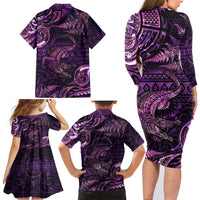 Aotearoa New Zealand Crocodile Family Matching Long Sleeve Bodycon Dress and Hawaiian Shirt Silver Fern Maori Pattern LT05 - Polynesian Pride