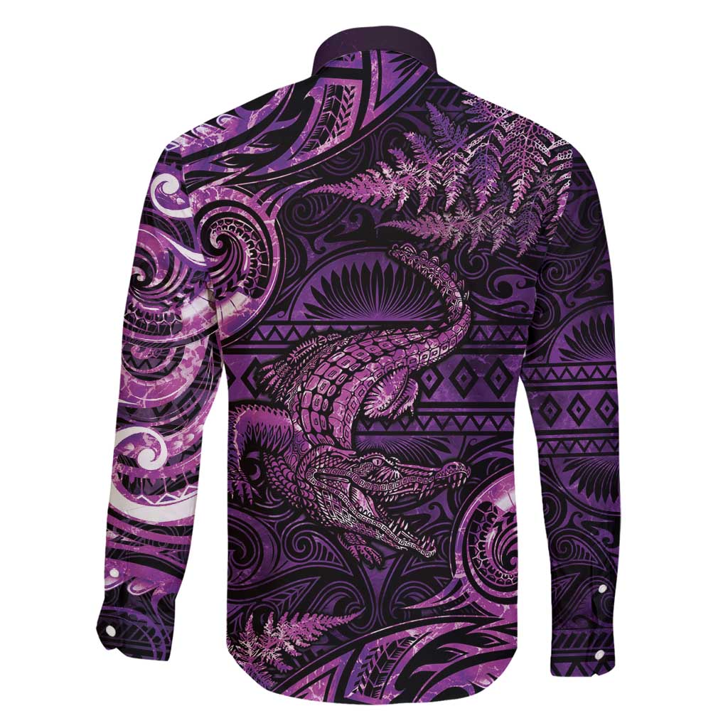 Aotearoa New Zealand Crocodile Family Matching Long Sleeve Bodycon Dress and Hawaiian Shirt Silver Fern Maori Pattern LT05 - Polynesian Pride
