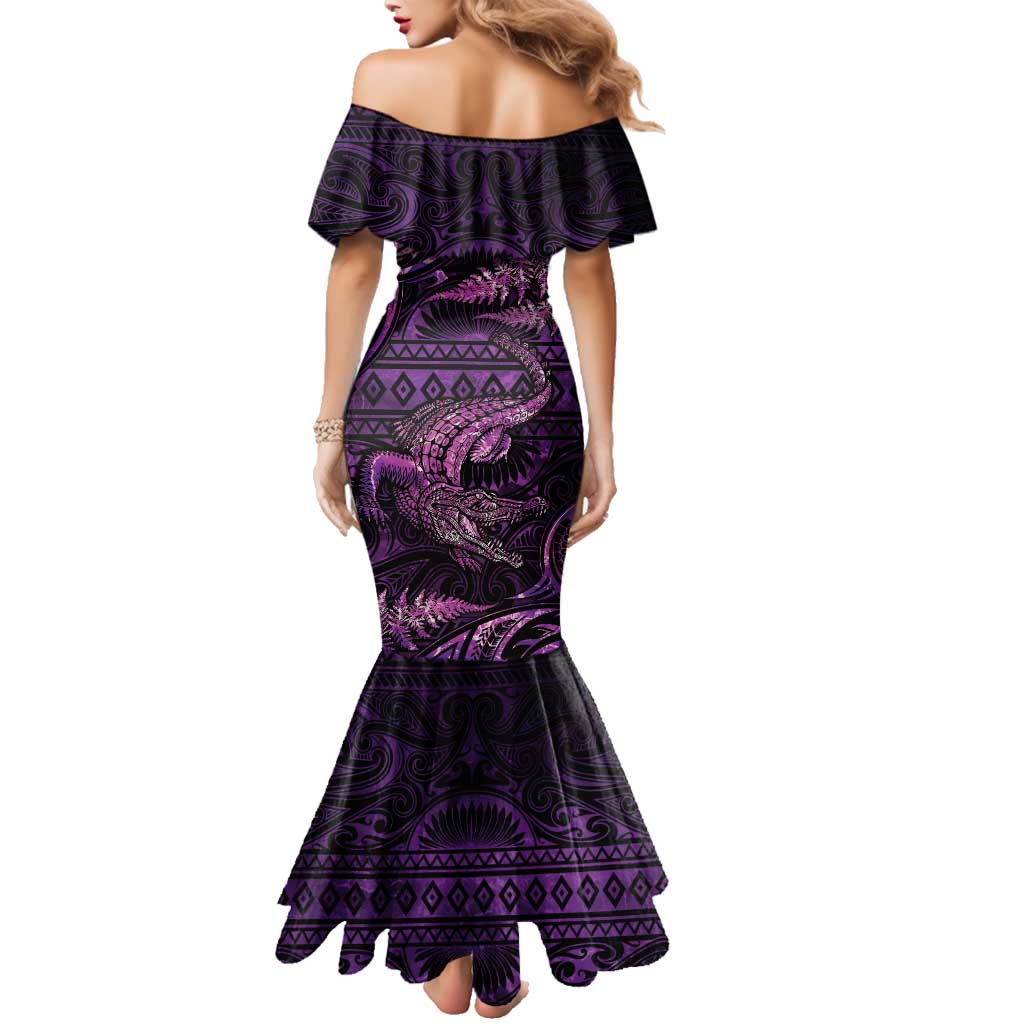 Aotearoa New Zealand Crocodile Family Matching Mermaid Dress and Hawaiian Shirt Silver Fern Maori Pattern LT05 - Polynesian Pride