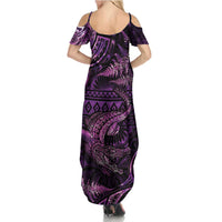 Aotearoa New Zealand Crocodile Family Matching Summer Maxi Dress and Hawaiian Shirt Silver Fern Maori Pattern LT05 - Polynesian Pride