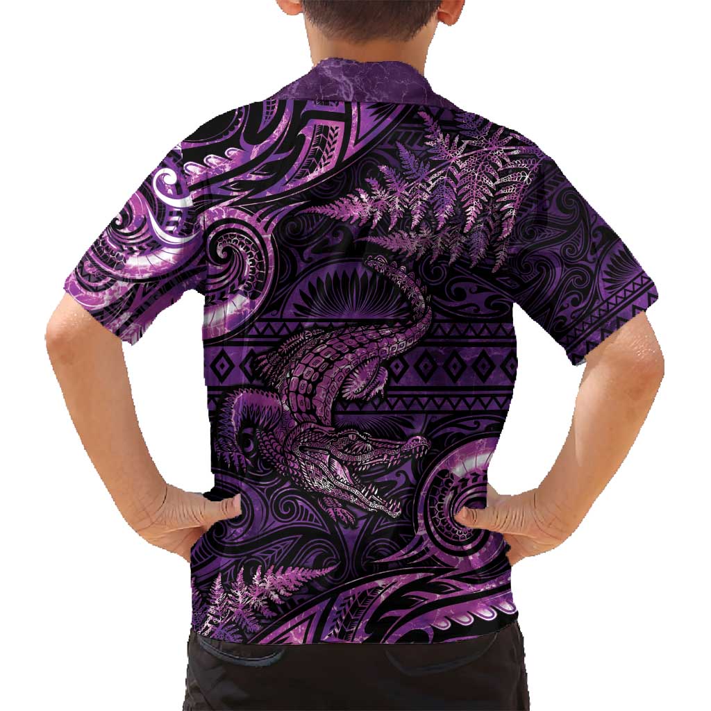 Aotearoa New Zealand Crocodile Family Matching Tank Maxi Dress and Hawaiian Shirt Silver Fern Maori Pattern LT05 - Polynesian Pride
