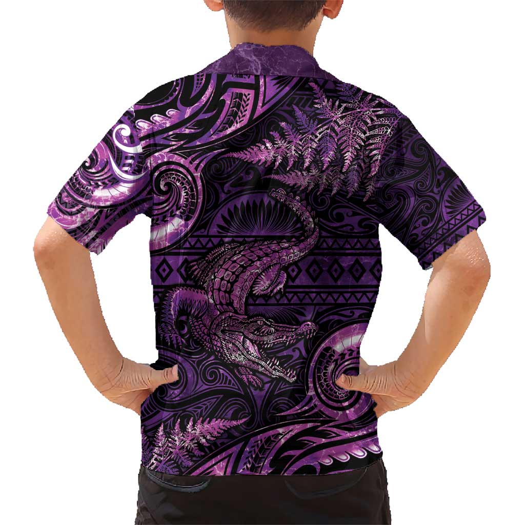 Aotearoa New Zealand Crocodile Kid Hawaiian Shirt Silver Fern Maori Pattern
