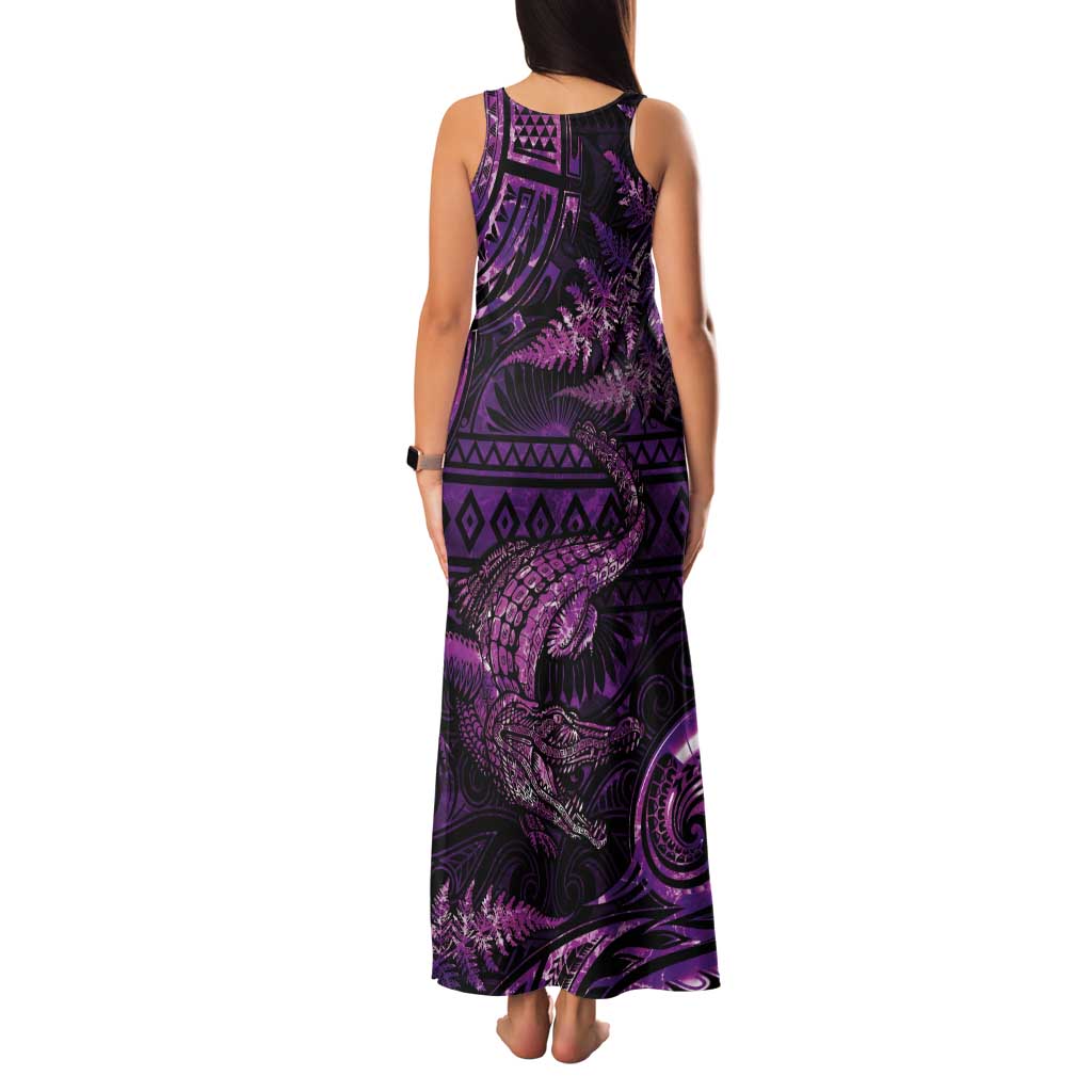Aotearoa New Zealand Crocodile Tank Maxi Dress Silver Fern Maori Pattern