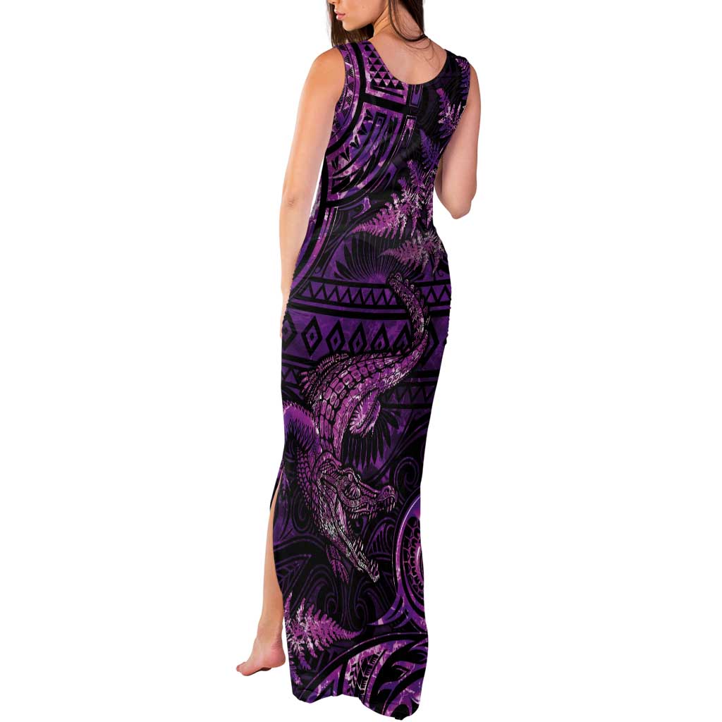Aotearoa New Zealand Crocodile Tank Maxi Dress Silver Fern Maori Pattern