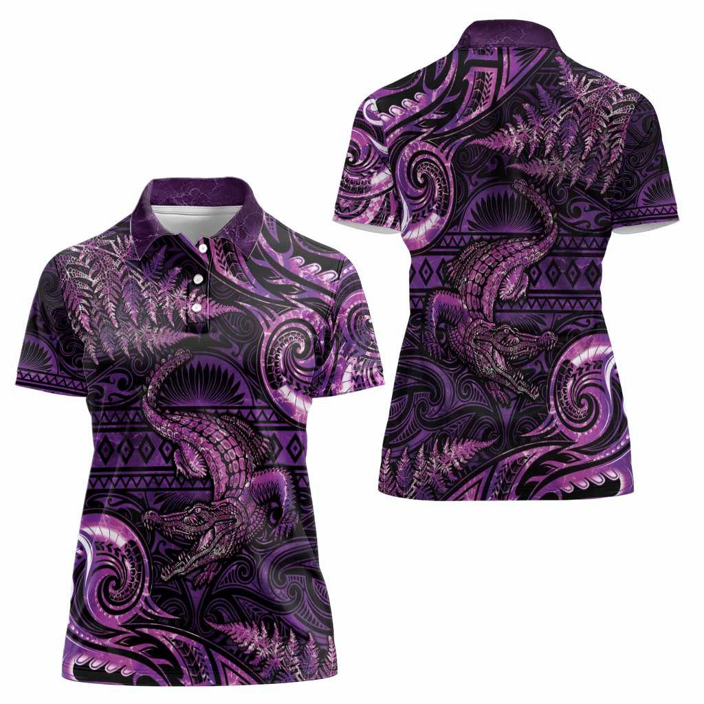 Aotearoa New Zealand Crocodile Women Polo Shirt Silver Fern Maori Pattern LT05 - Polynesian Pride