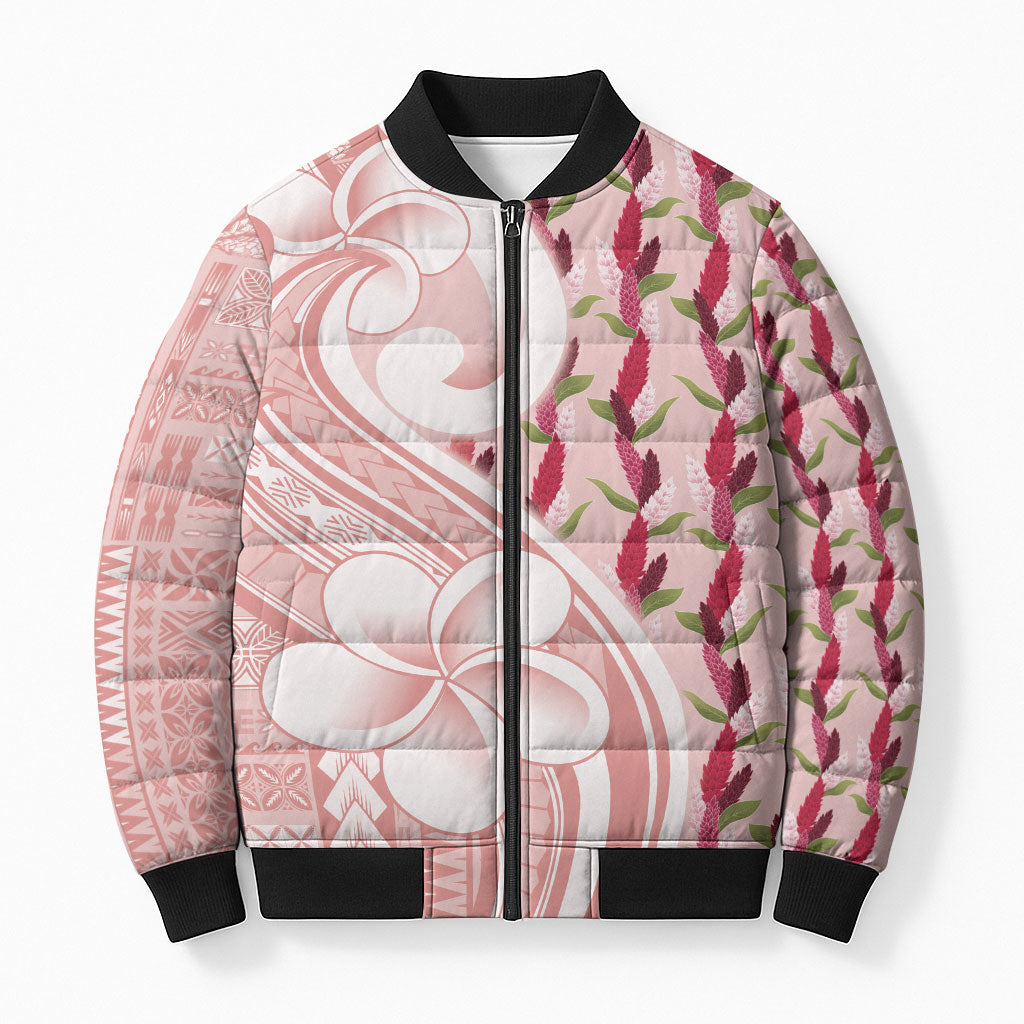 Samoa Teuila Bomber Puffer Jacket Pink Samoan Siapo Motifs LT05 Unisex Pink - Polynesian Pride
