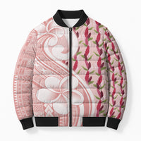 Samoa Teuila Bomber Puffer Jacket Pink Samoan Siapo Motifs