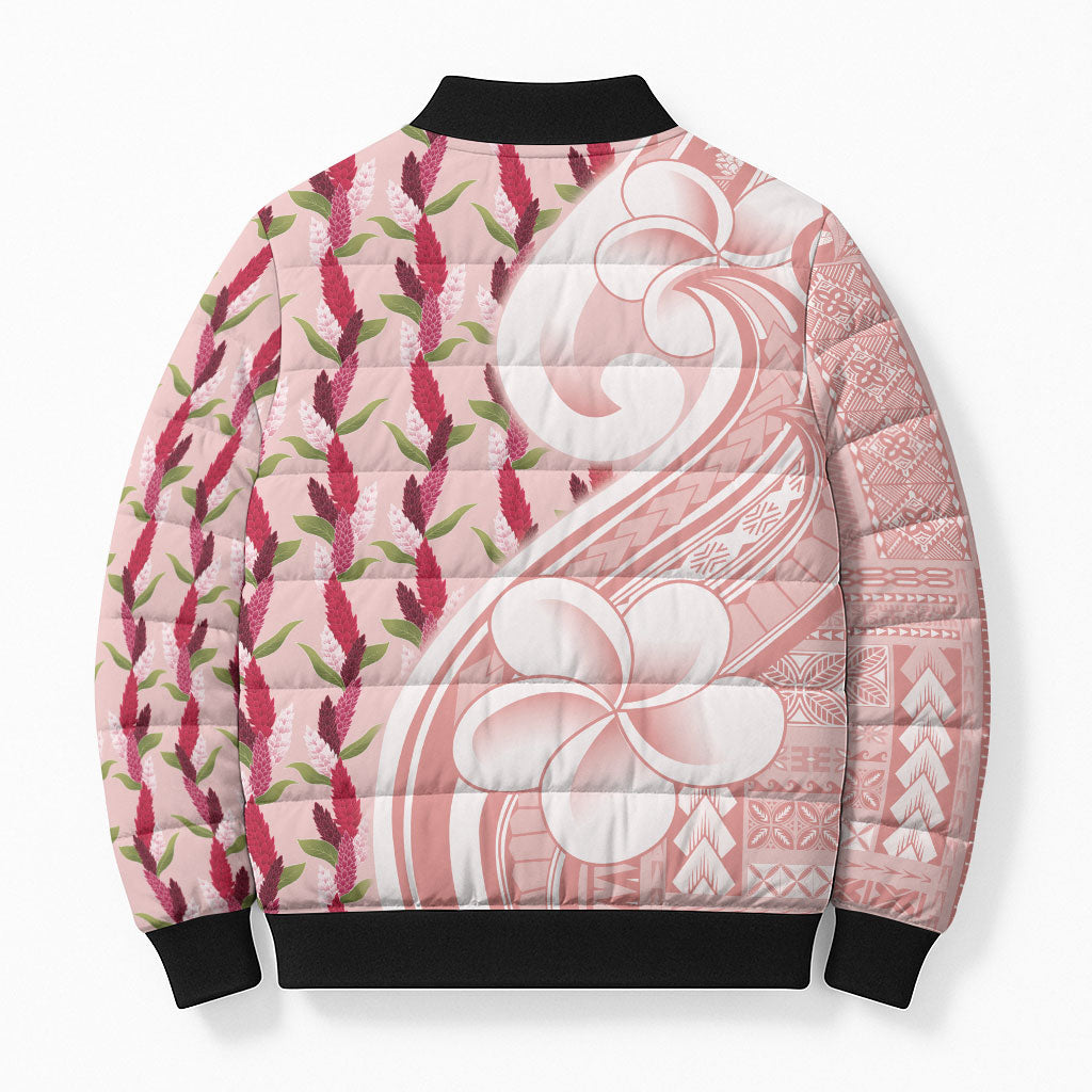 Samoa Teuila Bomber Puffer Jacket Pink Samoan Siapo Motifs