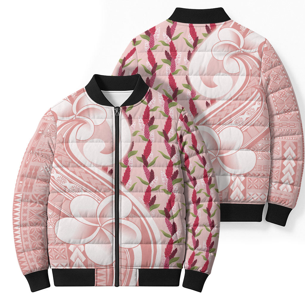 Samoa Teuila Bomber Puffer Jacket Pink Samoan Siapo Motifs