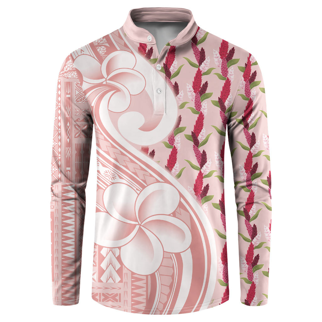 Samoa Teuila Button Sweatshirt Pink Samoan Siapo Motifs LT05 Pink - Polynesian Pride