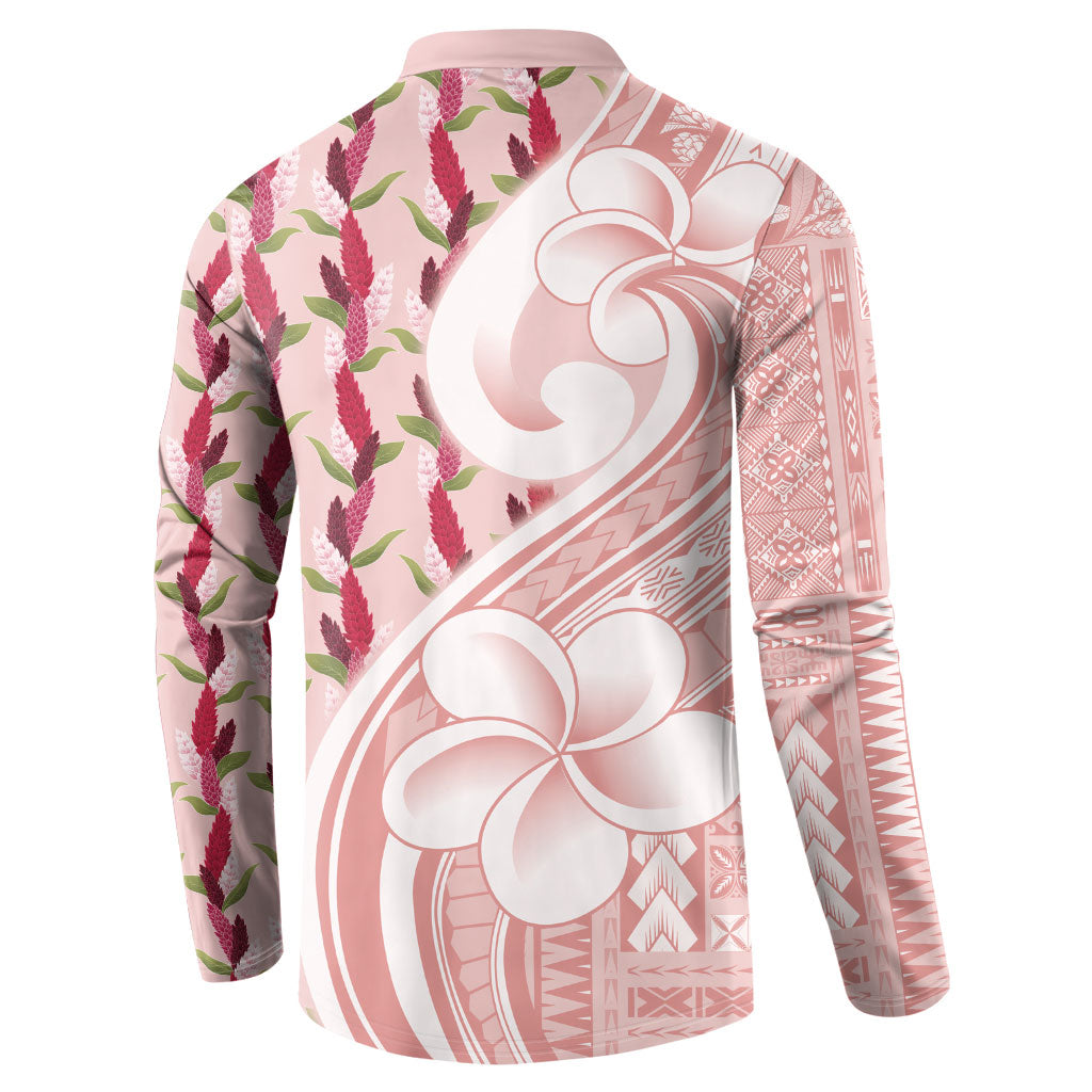 Samoa Teuila Button Sweatshirt Pink Samoan Siapo Motifs