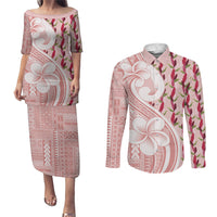 Samoa Teuila Couples Matching Puletasi and Long Sleeve Button Shirt Pink Samoan Siapo Motifs