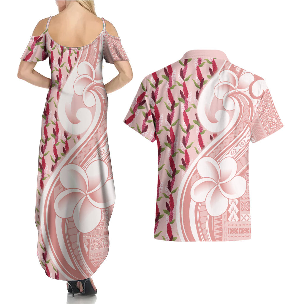 Samoa Teuila Couples Matching Summer Maxi Dress and Hawaiian Shirt Pink Samoan Siapo Motifs