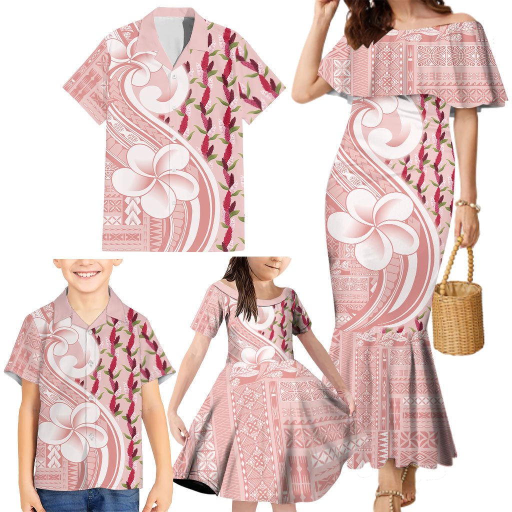 Samoa Teuila Family Matching Mermaid Dress and Hawaiian Shirt Pink Samoan Siapo Motifs LT05 - Polynesian Pride