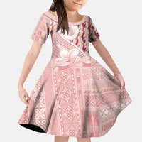 Samoa Teuila Family Matching Off Shoulder Maxi Dress and Hawaiian Shirt Pink Samoan Siapo Motifs