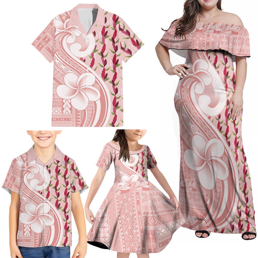 Samoa Teuila Family Matching Off Shoulder Maxi Dress and Hawaiian Shirt Pink Samoan Siapo Motifs LT05 - Polynesian Pride