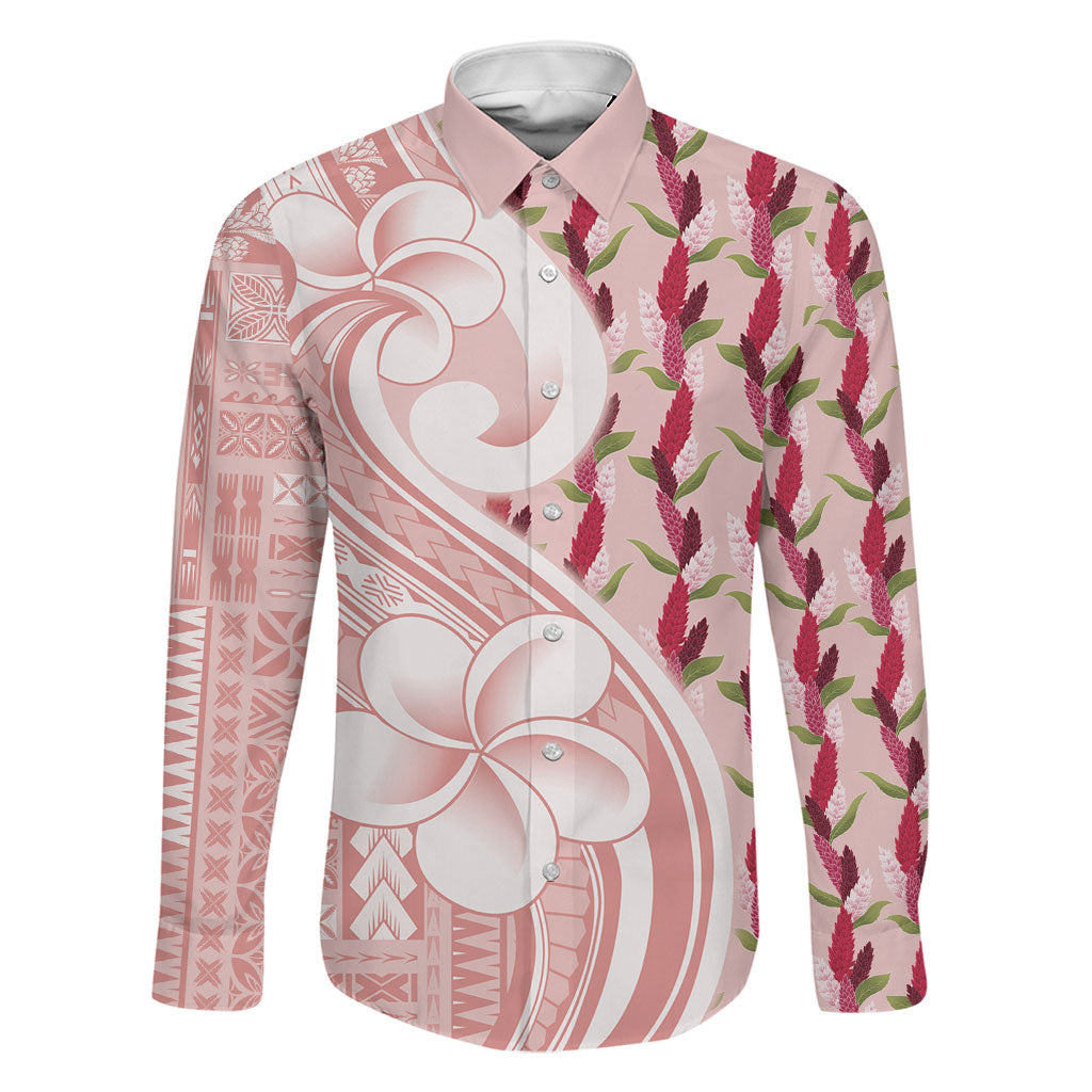 Samoa Teuila Family Matching Off Shoulder Maxi Dress and Hawaiian Shirt Pink Samoan Siapo Motifs
