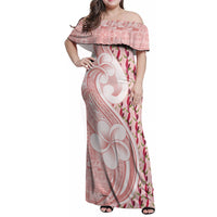 Samoa Teuila Family Matching Off Shoulder Maxi Dress and Hawaiian Shirt Pink Samoan Siapo Motifs