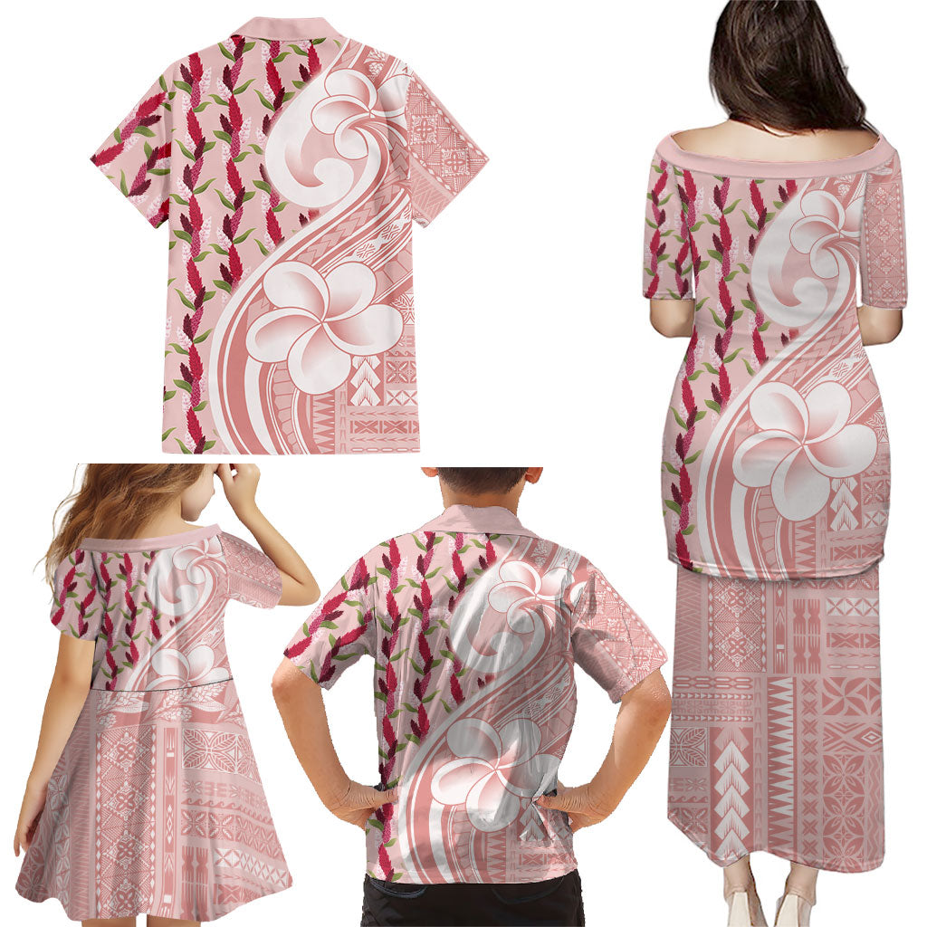 Samoa Teuila Family Matching Puletasi and Hawaiian Shirt Pink Samoan Siapo Motifs
