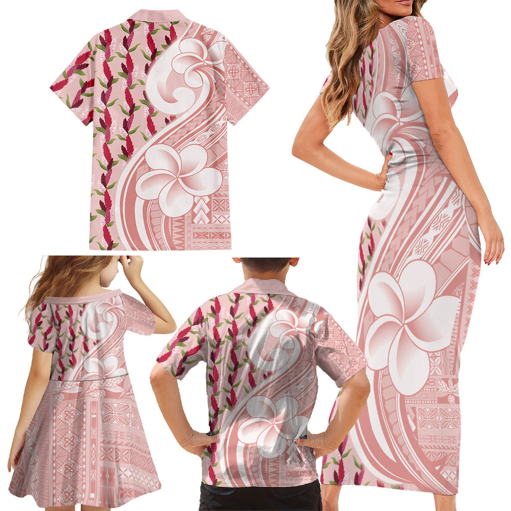 Samoa Teuila Family Matching Short Sleeve Bodycon Dress and Hawaiian Shirt Pink Samoan Siapo Motifs