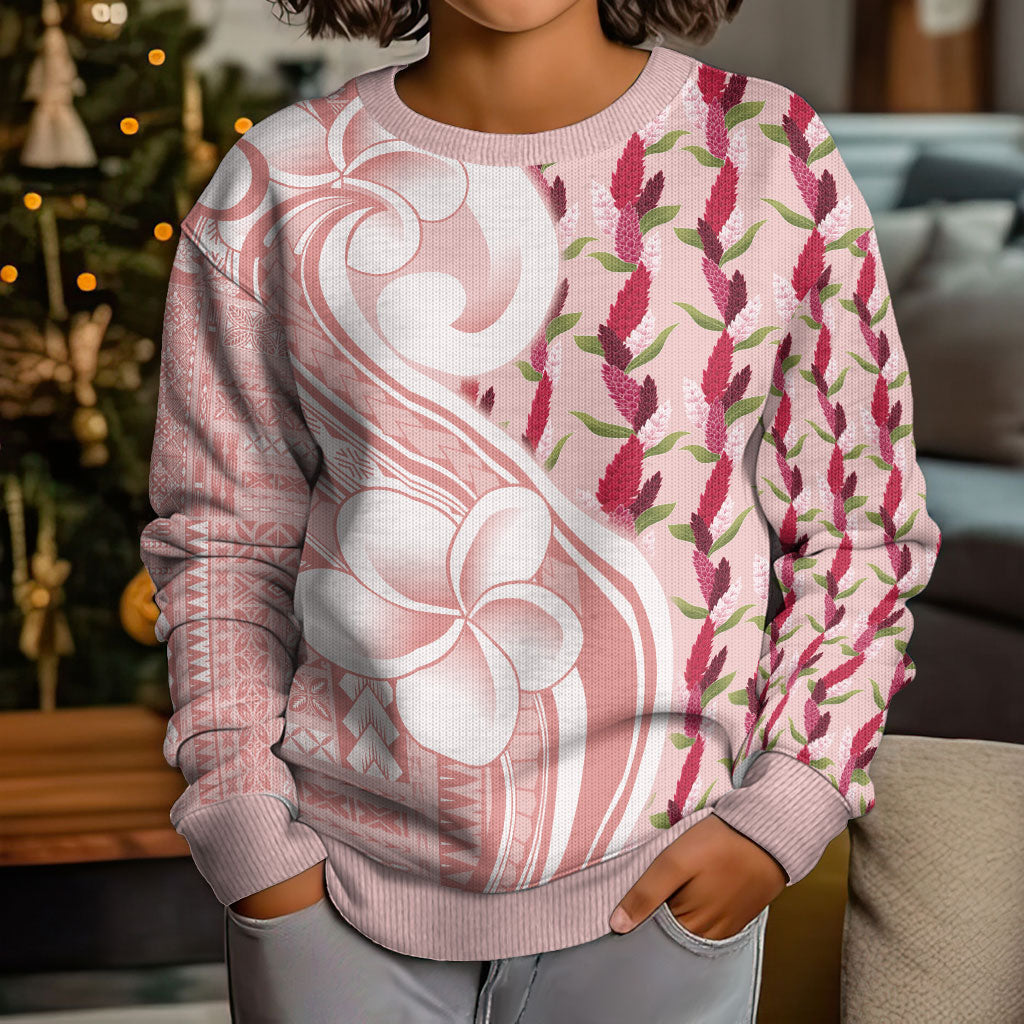Samoa Teuila Kid Ugly Christmas Sweater Pink Samoan Siapo Motifs LT05 - Polynesian Pride