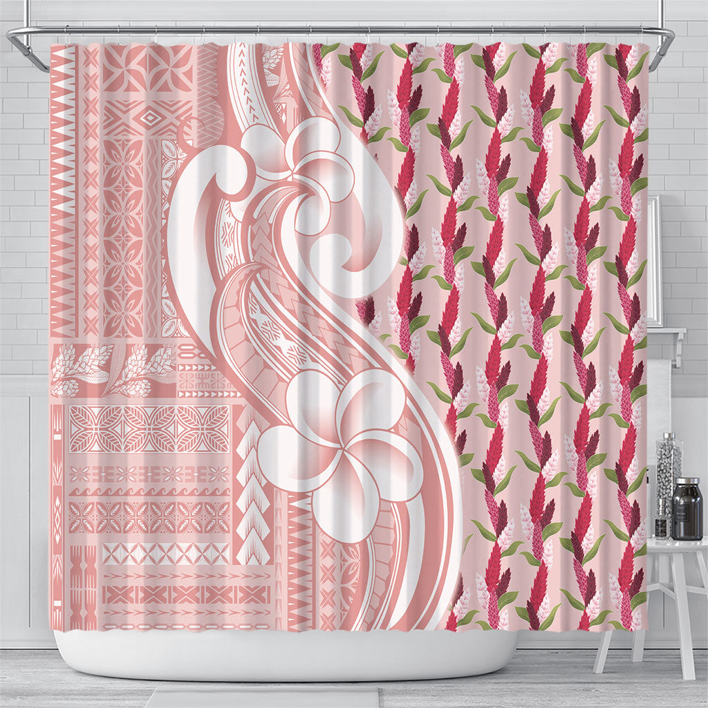 Samoa Teuila Shower Curtain Pink Samoan Siapo Motifs